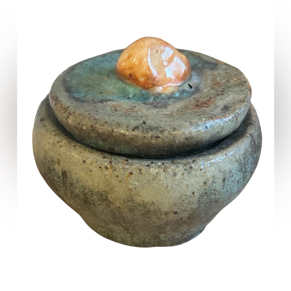 Organic studio pottery trinket dish with lid